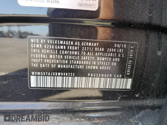2011 Volkswagen GTI z VIN WVWGV7AJXBW048332, wystawiony jako Copart lot #76071384 z przebiegiem 146 568 mil mil oraz Czysty tytuł • Clean title. Historia ofert i sprzedaży dostępna na DreamBid. Obrazek 12.