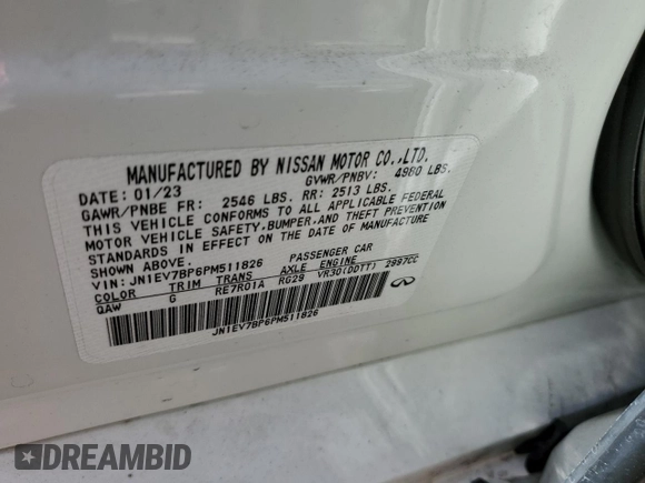 2023 Infiniti Q50 Luxe with VIN JN1EV7BP6PM511826, listed as a Copart auction lot 86655224 with 23,681 mi miles and Salvage Title. Bid and sale history available at DreamBid. Image 12.