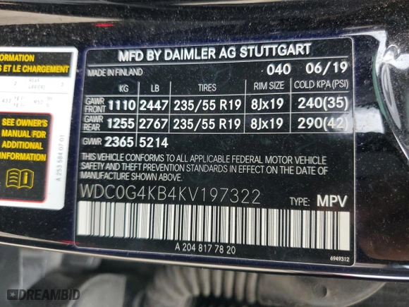 2019 Mercedes-Benz GLC with VIN WDC0G4KB4KV197322, listed as a Copart auction lot 47612925 with NaN miles and Salvage Title. Bid and sale history available at carsss.com. Image 15.