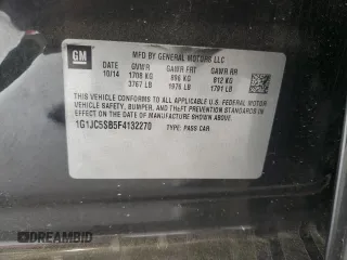 2015 Chevrolet Sonic LT with VIN 1G1JC5SB5F4132270, listed as a Copart auction lot 51223175 with 138,644 mi miles and Salvage Title. Bid and sale history available at DreamBid. Image 12.