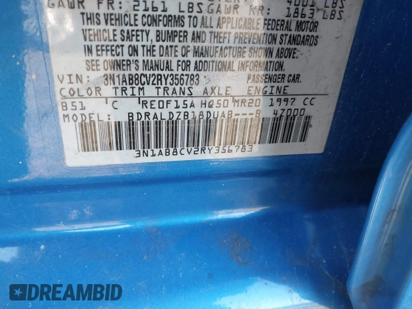 2024 Nissan Sentra SV with VIN 3N1AB8CV2RY356783, listed as a IAAI auction lot 41899816 with 17,474 mi miles and . Bid and sale history available at DreamBid. Image 9.