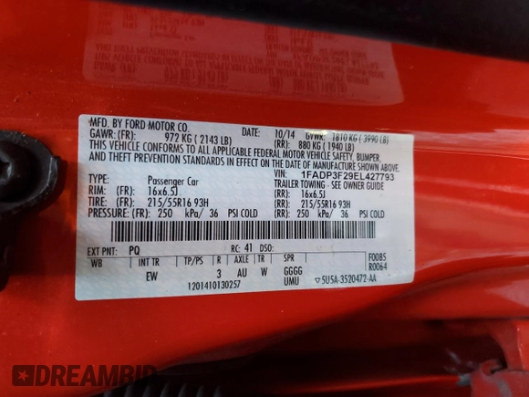 2014 Ford Focus SE with VIN 1FADP3F29EL427793, listed as a Copart auction lot 54443335 with 124,203 mi miles and Non Repairable. Bid and sale history available at carsss.com. Image 12.
