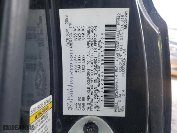 2009 Mitsubishi Eclipse GS with VIN 4A3AK24F19E037225, listed as a Copart auction lot 76173154 with 117,913 mi miles and Non Repairable. Bid and sale history available at carsss.com. Image 13.