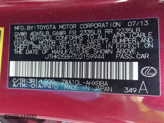 2013 Lexus CT 200h Hybrid with VIN JTHKD5BH7D2159944, listed as a IAAI auction lot 41791641 with 141,066 mi miles. Bid and sale history available at carsss.com. Image 9.