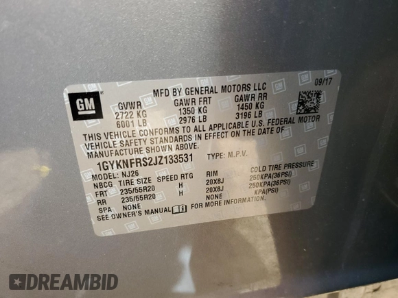 2018 Cadillac XT5 Premium Luxury AWD with VIN 1GYKNFRS2JZ133531, listed as a Copart auction lot 57814925 with 87,998 mi miles and Salvage title. Bid and sale history available at DreamBid. Image 12.