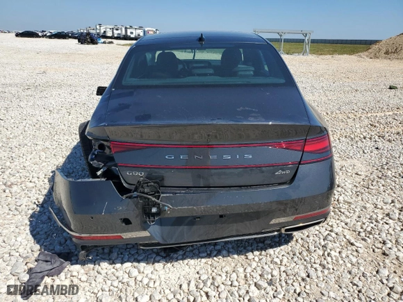 2023 Genesis G90 e-SC with VIN KMTFC4SD6PU027636, listed as a Copart auction lot 70834784 with 14,606 mi miles and Salvage Title. Bid and sale history available at carsss.com. Image 6.