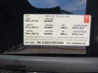 2017 Tesla Model S 60 z VIN 5YJSA1E13HF228486, wystawiony jako IAAI lot #42092686 z przebiegiem 78 089 mil mil oraz . Historia ofert i sprzedaży dostępna na DreamBid. Obrazek 9.