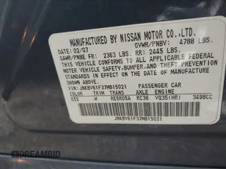 2007 Infiniti G35 G35x z VIN JNKBV61F37M815021, wystawiony jako IAAI lot #42162718 z przebiegiem 153 926 mil mil oraz . Historia ofert i sprzedaży dostępna na DreamBid. Obrazek 9.