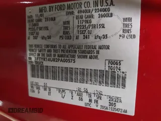 2002 Ford Ranger XL with VIN 1FTYR14U82PA00575, listed as a IAAI auction lot 42100859 with 161,089 mi miles and . Bid and sale history available at carsss.com. Image 9.