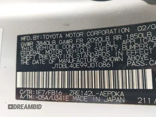 2009 Toyota Corolla with VIN JTDBL40E99J010861, listed as a IAAI auction lot 42143607 with 333,838 mi miles and . Bid and sale history available at DreamBid. Image 9.