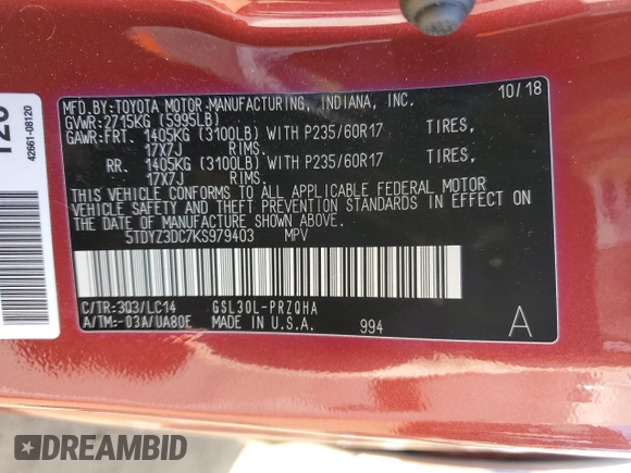 2019 Toyota Sienna XLE Auto Access Seat with VIN 5TDYZ3DC7KS979403, listed as a Copart auction lot 48620655 with 0 mi miles and Salvage Title. Bid and sale history available at carsss.com. Image 16.