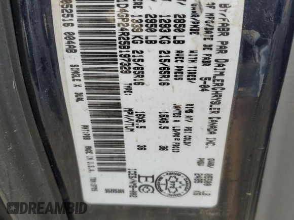 2005 Dodge Caravan with VIN 1D4GP24R25B197329, listed as a Copart auction lot 52169725 with 0 mi miles and Non Repairable. Bid and sale history available at carsss.com. Image 14.
