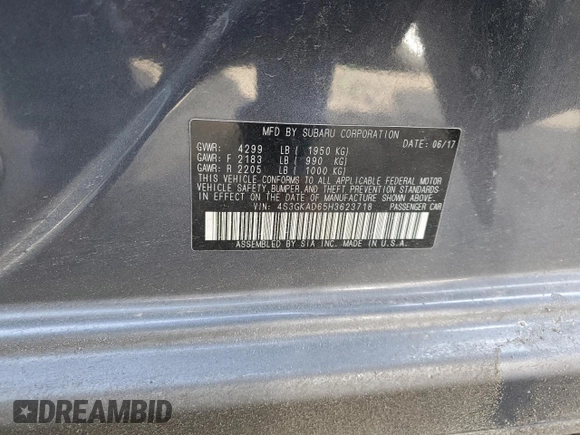 2017 Subaru Impreza Premium with VIN 4S3GKAD65H3623718, listed as a Copart auction lot 45234335 with 79,690 mi miles and Salvage title. Bid and sale history available at DreamBid. Image 14.