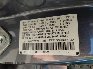 2010 Honda Accord EX with VIN 1HGCP2F7XAA116439, listed as a IAAI auction lot 42276201 with 96,666 mi miles and . Bid and sale history available at DreamBid. Image 9.