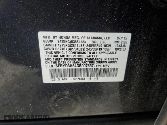 2016 Acura MDX Technology z VIN 5FRYD3H64GB007657, wystawiony jako Copart lot #56003225 z przebiegiem 54 066 mil mil oraz Szkoda całkowita • Salvage title. Historia ofert i sprzedaży dostępna na DreamBid. Obrazek 14.