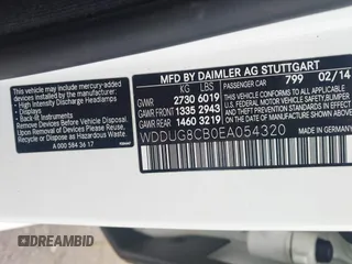2014 Mercedes-Benz S-Class S 550 with VIN WDDUG8CB0EA054320, listed as a IAAI auction lot 41878661 with 98,825 mi miles. Bid and sale history available at carsss.com. Image 9.