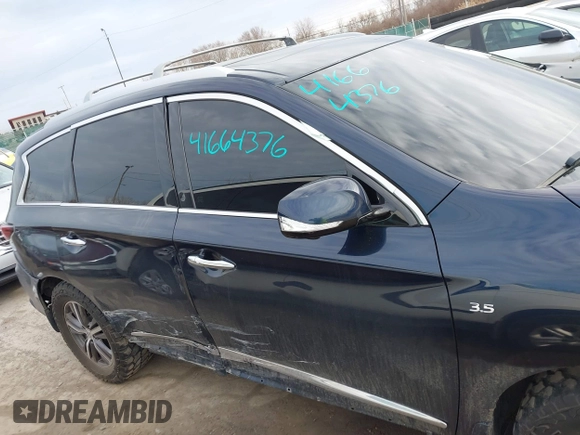 2017 Infiniti QX60 with VIN 5N1DL0MM2HC554832, listed as a IAAI auction lot 41664376 with 109,556 mi miles and . Bid and sale history available at DreamBid. Image 13.