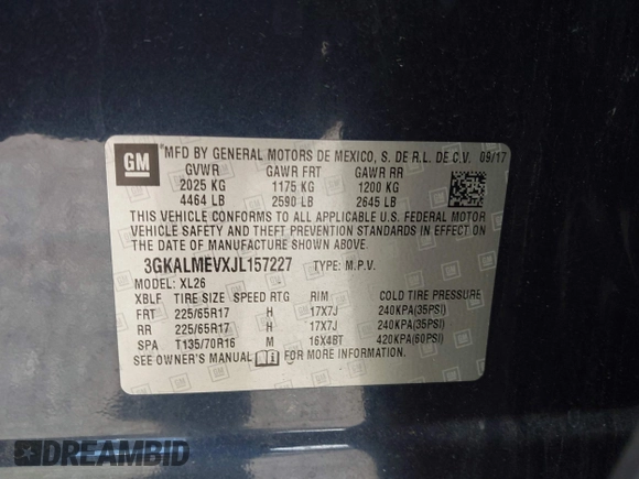 2018 GMC Terrain SLE with VIN 3GKALMEVXJL157227, listed as a IAAI auction lot 40584594 with 123,718 mi miles. Bid and sale history available at carsss.com. Image 9.
