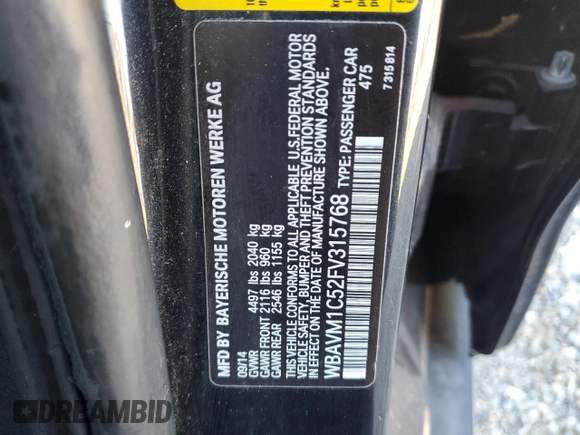 2015 BMW X1 sDrive28i with VIN WBAVM1C52FV315768, listed as a Copart auction lot 44970185 with 117,045 mi miles and Salvage Title. Bid and sale history available at carsss.com. Image 14.