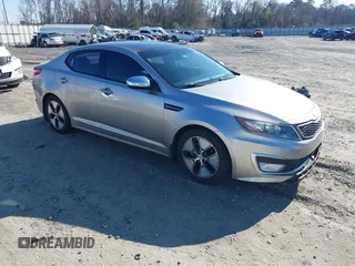 2013 Kia Optima Hybrid EX with VIN KNAGM4AD8D5058066, listed as a IAAI auction lot 41626230 with 107,402 mi miles. Bid and sale history available at carsss.com. Image 1.