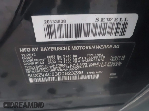 2013 BMW X5 xDrive35i z VIN 5UXZV4C53D0B23239, wystawiony jako IAAI lot #42200152 z przebiegiem 173 463 mil mil oraz . Historia ofert i sprzedaży dostępna na DreamBid. Obrazek 9.