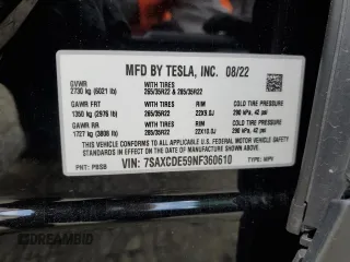 2022 Tesla Model X with VIN 7SAXCDE59NF360610, listed as a Copart auction lot 52575365 with 51,557 mi miles and Salvage Title. Bid and sale history available at carsss.com. Image 12.