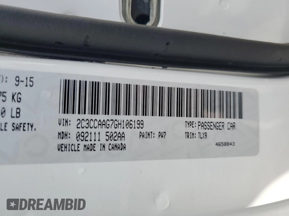 2016 Chrysler 300 Anniversary Edition with VIN 2C3CCAAG7GH106199, listed as a Copart auction lot 53993895 with 35,805 mi miles and Salvage Title. Bid and sale history available at DreamBid. Image 12.