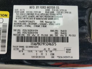 2015 Ford Mustang GT with VIN 1FA6P8CF9F5346375, listed as a Copart auction lot 54500085 with 111,866 mi miles and Clean Title. Bid and sale history available at carsss.com. Image 12.