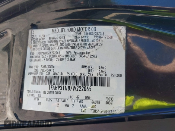 2007 Ford Focus S с VIN 1FAHP31N87W222065, выставлен на аукционе IAAI как лот 41572774 с пробегом 95 850 миль миль и . История ставок и продаж доступна на DreamBid. Изображение 9.