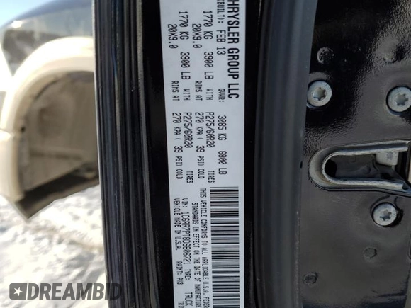 2013 Ram 1500 Laramie Longhorn with VIN 1C6RR7PT8DS606721, listed as a Copart auction lot 44398405 with 137,536 mi miles and Salvage title. Bid and sale history available at DreamBid. Image 13.
