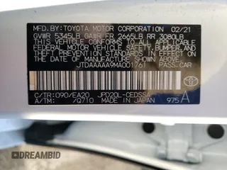 2021 Toyota Mirai XLE с VIN JTDAAAAA9MA001761, выставлен на аукционе Copart как лот 43373073 с пробегом 22 364 миль миль и . История ставок и продаж доступна на DreamBid. Изображение 12.