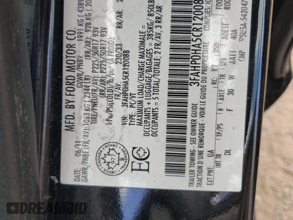 2012 Ford Fusion SE z VIN 3FAHP0HA5CR120088, wystawiony jako Copart lot #57376975 z przebiegiem 365 205 mil mil oraz Czysty tytuł • Clean title. Historia ofert i sprzedaży dostępna na DreamBid. Obrazek 12.