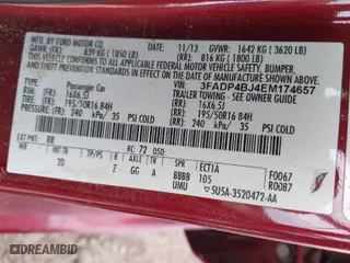2014 Ford Fiesta SE with VIN 3FADP4BJ4EM174657, listed as a IAAI auction lot 41714825 with 90,452 mi miles. Bid and sale history available at carsss.com. Image 9.