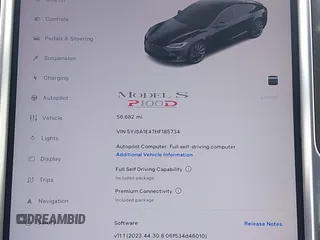 2017 Tesla Model S 100D with VIN 5YJSA1E47HF185734, listed as a IAAI auction lot 42076544 with 56,682 mi miles. Bid and sale history available at carsss.com. Image 14.