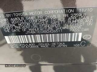 2011 Lexus ES 330 with VIN JTHBK1EGXB2426511, listed as a IAAI auction lot 42465558 with 106,058 mi miles and . Bid and sale history available at DreamBid. Image 9.