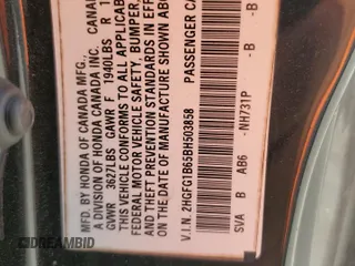 2011 Honda Civic Cpe LX with VIN 2HGFG1B65BH503858, listed as a Copart auction lot 52980835 with 95,310 mi miles and Salvage Title. Bid and sale history available at carsss.com. Image 12.