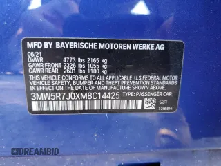 2021 BMW 3 Series 330i xDrive with VIN 3MW5R7J0XM8C14425, listed as a Copart auction lot 72910854 with 9,465 mi miles and Salvage Title. Bid and sale history available at DreamBid. Image 14.