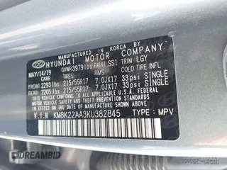 2019 Hyundai Kona SEL with VIN KM8K22AA3KU382845, listed as a IAAI auction lot 41990193 with 61,952 mi miles. Bid and sale history available at carsss.com. Image 9.