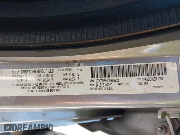2013 Chrysler 200 Touring with VIN 1C3CCBBB4DN693621, listed as a IAAI auction lot 41738436 with 240,693 mi miles and . Bid and sale history available at DreamBid. Image 9.