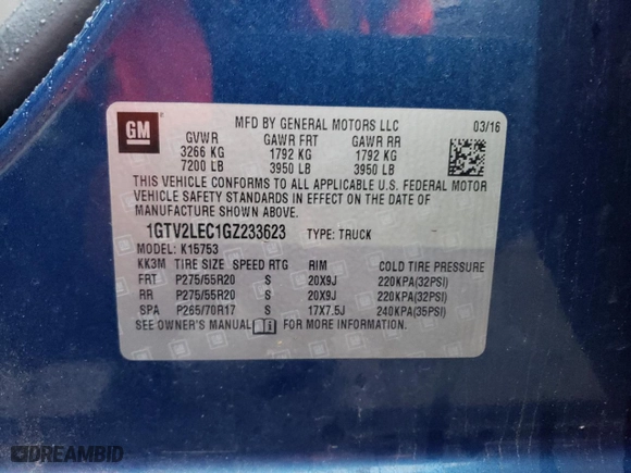 2016 GMC Sierra 1500 with VIN 1GTV2LEC1GZ233623, listed as a Copart auction lot 41807735 with 165,319 mi miles and Salvage Title. Bid and sale history available at carsss.com. Image 12.