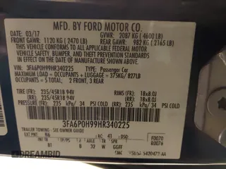 2017 Ford Fusion SE with VIN 3FA6P0H99HR340225, listed as a IAAI auction lot 41977752 with 97,385 mi miles. Bid and sale history available at carsss.com. Image 9.