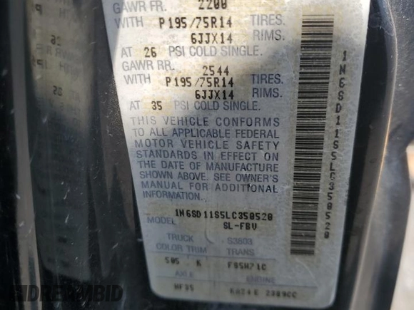 1990 Nissan Frontier XE z VIN 1N6SD11S5LC350520, wystawiony jako Copart lot #61065885 z przebiegiem 182 913 mil mil oraz Czysty tytuł • Clean title. Historia ofert i sprzedaży dostępna na DreamBid. Obrazek 12.