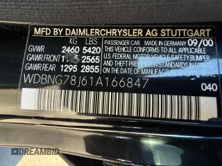 2001 Mercedes-Benz S-Class 6.0L with VIN WDBNG78J61A166847, listed as a Copart auction lot 47702305 with 111,103 mi miles and Salvage Title. Bid and sale history available at carsss.com. Image 10.