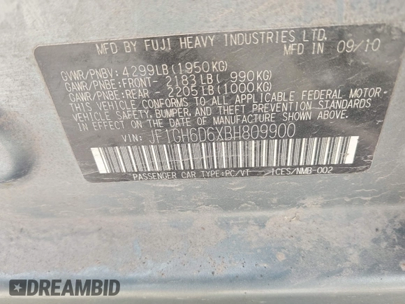 2011 Subaru Impreza Outback Special Sports с VIN JF1GH6D6XBH809900, выставлен на аукционе IAAI как лот 42091429 с пробегом 157 993 миль миль и . История ставок и продаж доступна на DreamBid. Изображение 9.