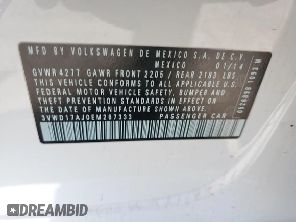 2014 Volkswagen Jetta SE with VIN 3VWD17AJ0EM267333, listed as a Copart auction lot 57684255 with 130,141 mi miles and Salvage title. Bid and sale history available at DreamBid. Image 13.