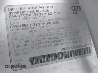 2014 Audi allroad Premium Plus with VIN WA1UFAFL3EA102377, listed as a IAAI auction lot 41656233 with 160,320 mi miles. Bid and sale history available at carsss.com. Image 9.