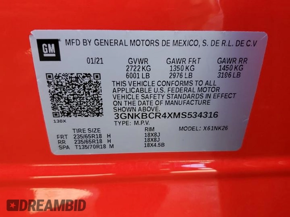 2021 Chevrolet Blazer LT z VIN 3GNKBCR4XMS534316, wystawiony jako Copart lot #57026325 z przebiegiem 37 667 mil mil oraz Nie do naprawy • Non repairable. Historia ofert i sprzedaży dostępna na DreamBid. Obrazek 13.
