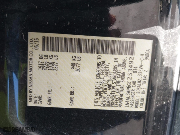 2016 Nissan Altima 2.5 SL with VIN 1N4AL3AP6GC253492, listed as a IAAI auction lot 41375791 with 102,690 mi miles. Bid and sale history available at carsss.com. Image 9.