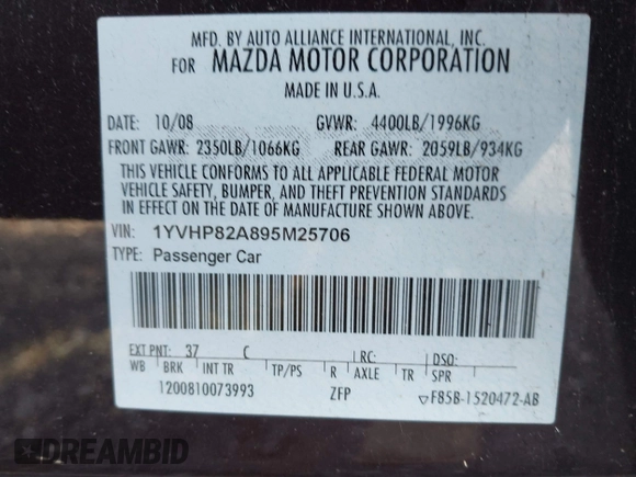 2009 Mazda 6 i Touring с VIN 1YVHP82A895M25706, выставлен на аукционе IAAI как лот 42176632 с пробегом Не указан миль и . История ставок и продаж доступна на DreamBid. Изображение 9.