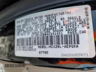 2004 Toyota Avalon XL z VIN 4T1BF28B04U341451, wystawiony jako Copart lot #51773565 z przebiegiem Nie podano mil oraz Tytuł czysty. Historia ofert i sprzedaży dostępna na DreamBid. Obrazek 12.